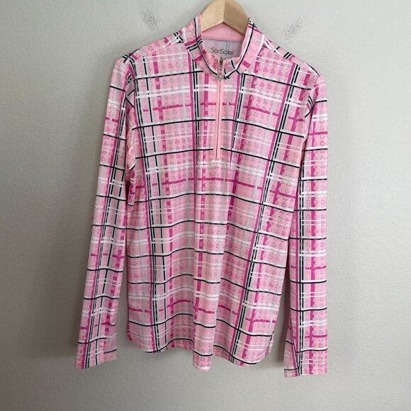 SanSoleil Womens Large Plaid Long Sleeve 1/4 Zip Golf Sun Shirt UV 50+ Cooling - Picture 5 of 10